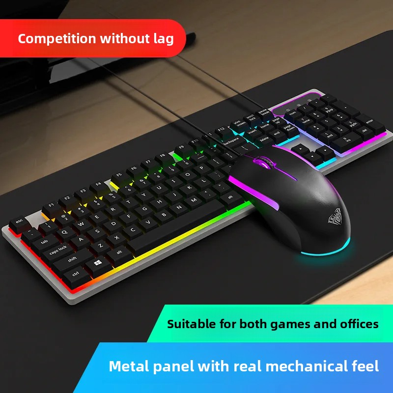 Esports Gaming Cafe - Kabelgebundenes Gaming-Esports-T630-Leuchttastatur-Maus-Set für Internetcafés und Büronutzung