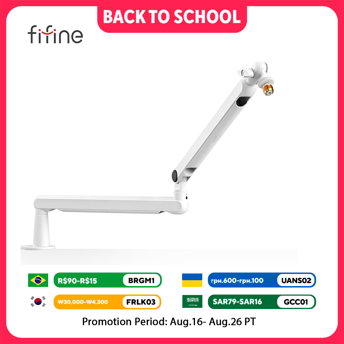 Microphone Arm Boom - FIFINE Mikrofonarm, verstellbarer Low-Profile-Mikrofonarm mit Tischhalterungsklemme,