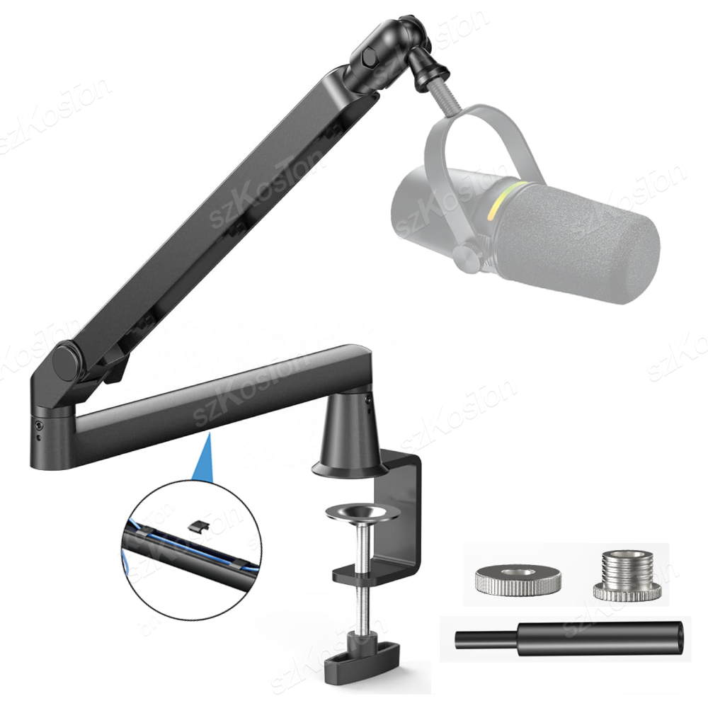 Microphone Arm Boom - Professioneller Low-Profile-Mikrofonarm mit erweitertem Riser-Kabelmanagement, verstellbarer