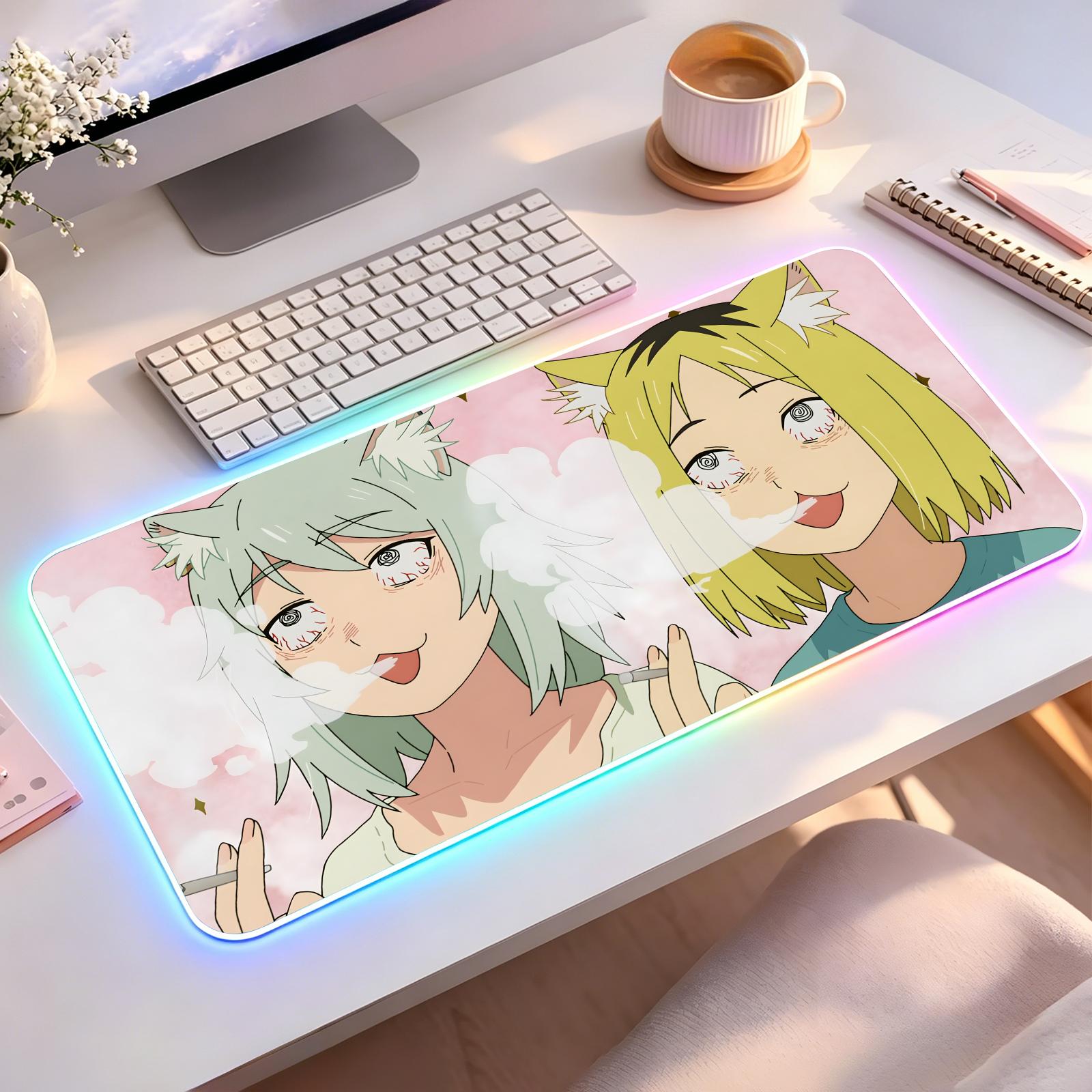 Mouse Pad Extended Rgb - Großes RGB-beleuchtetes Esports-Gaming-Mauspad, Chainsmoker Cat, glatte,