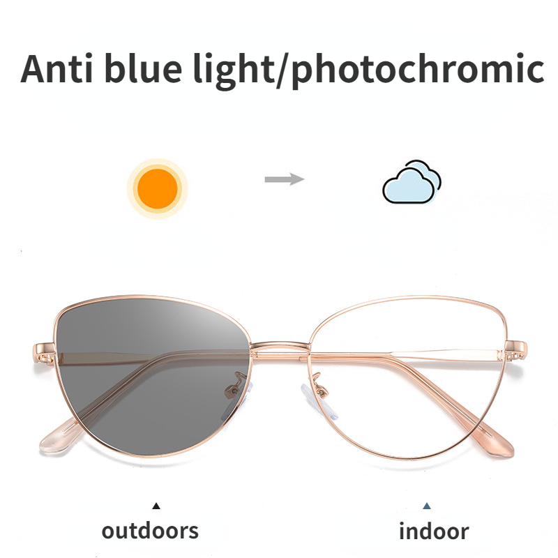 Gaming Glasses Blue - Photochrome Cat Eye-Brille, Retro-Metallrahmen, Anti-Blau-Brille, neutrale,